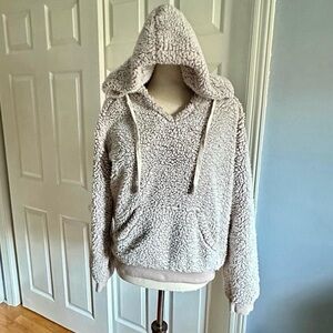 Mia & Tess Women's Sherpa Teddy Fleece Pullover Hoodie S Gray Polyester